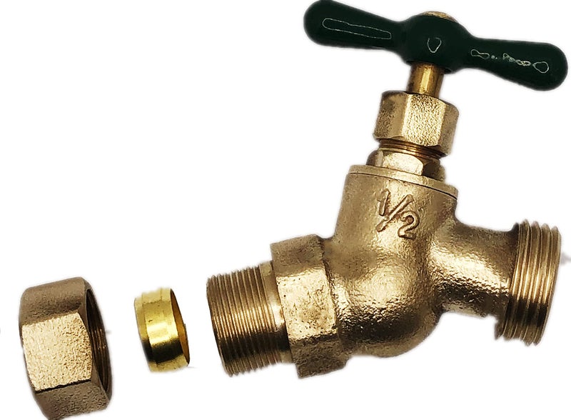 EZ-FLUID 5/8"" Comp. Hose Bibb X 3/4"" MHT Male Hose Threaded Connector Heavy Duty Brass No-Kink Bibb Water Faucet Outdoor Garden Spigot Shut Off Valve Facuet Bibs (1 Pack) - Image 1